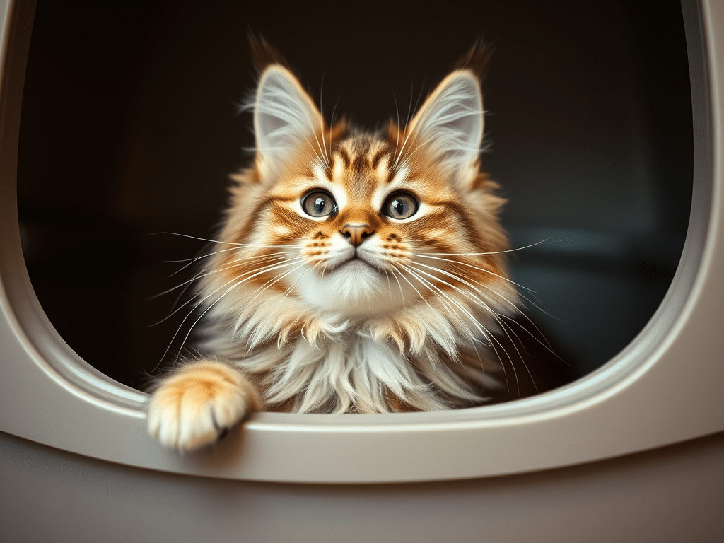 maine coon kitten in a litter box